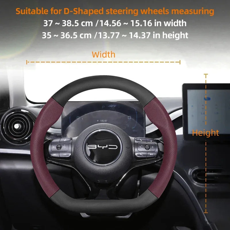 BYD Breathable Leather & Carbon Fiber Steering Wheel Cover
