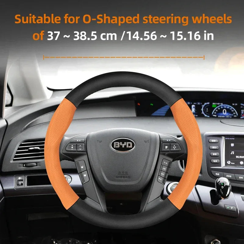 BYD Breathable Leather & Carbon Fiber Steering Wheel Cover