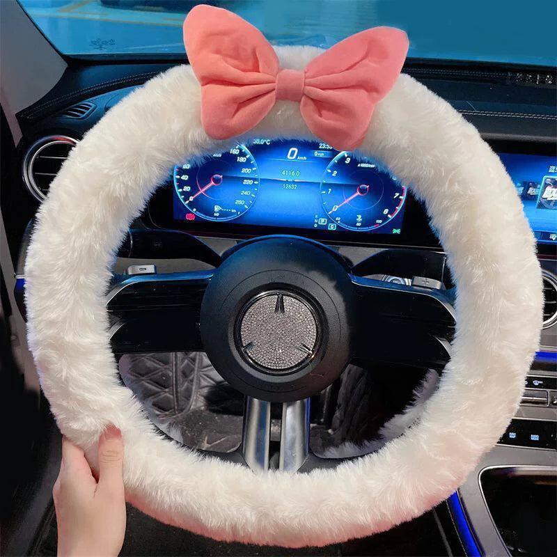 Red Bow Plush Steering Wheel Cover