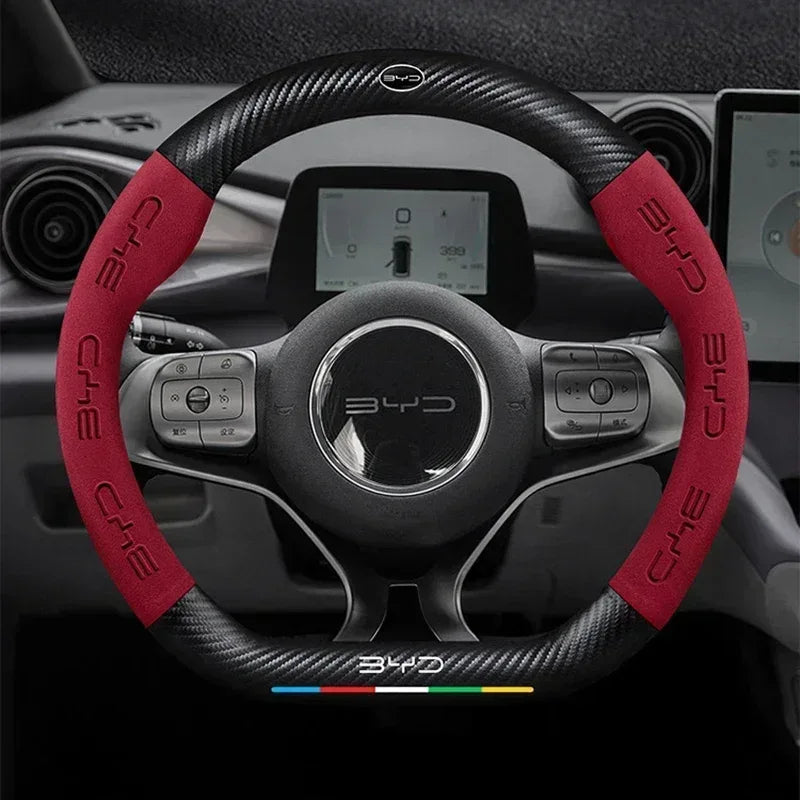 BYD Carbon Fiber Leather Steering Wheel Cover