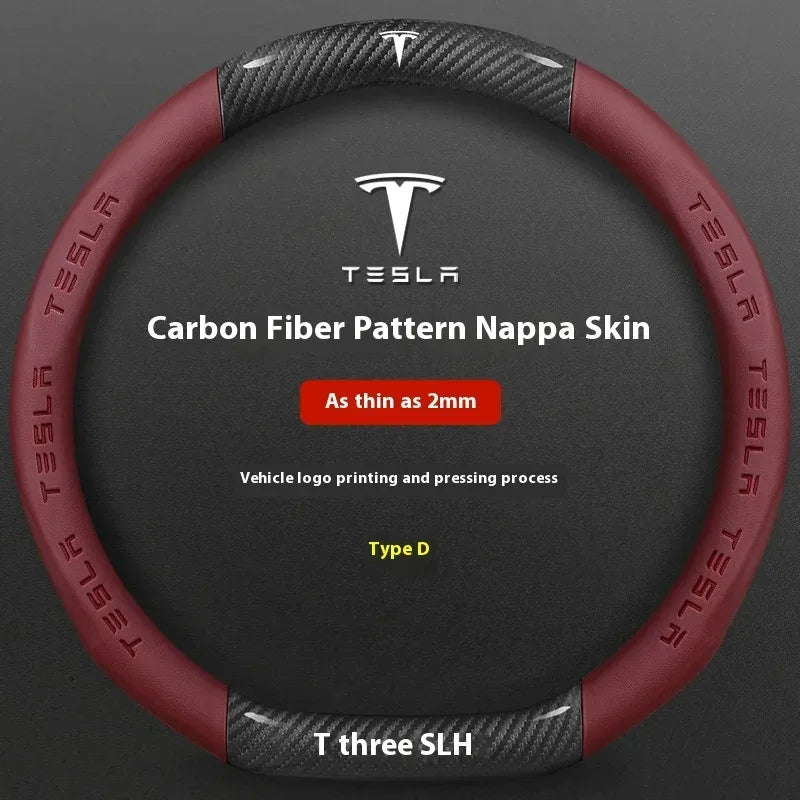 Tesla Carbon Fiber Leather Steering Wheel Cover