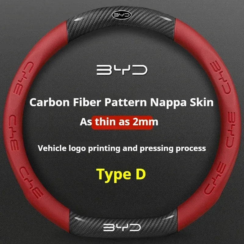 BYD Carbon Fiber Leather Steering Wheel Cover