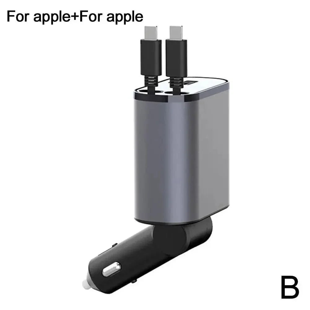 4-in-1 Retractable Super-Fast Car Charger, USB Type C Cable for iPhone & Samsung